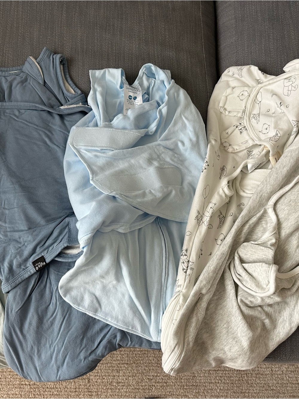 Kyte, Halo, and Keababies swaddles/sleep sacks (5) NB & 1-3Mos